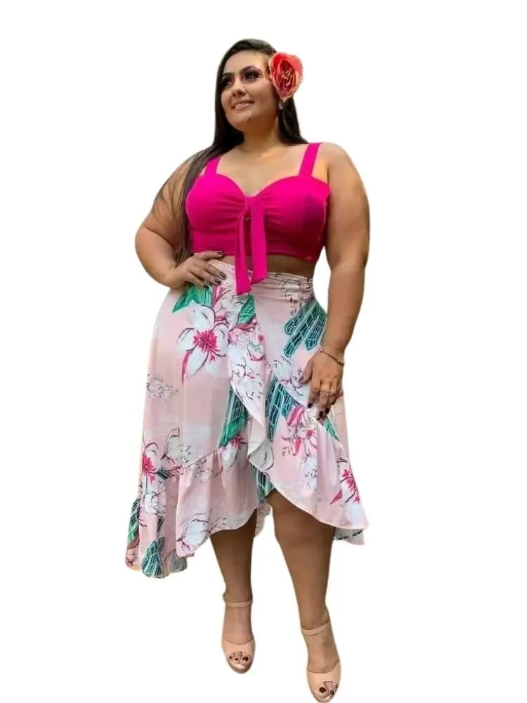 Conjunto Cropped Rosa Pink + Saia Envelope