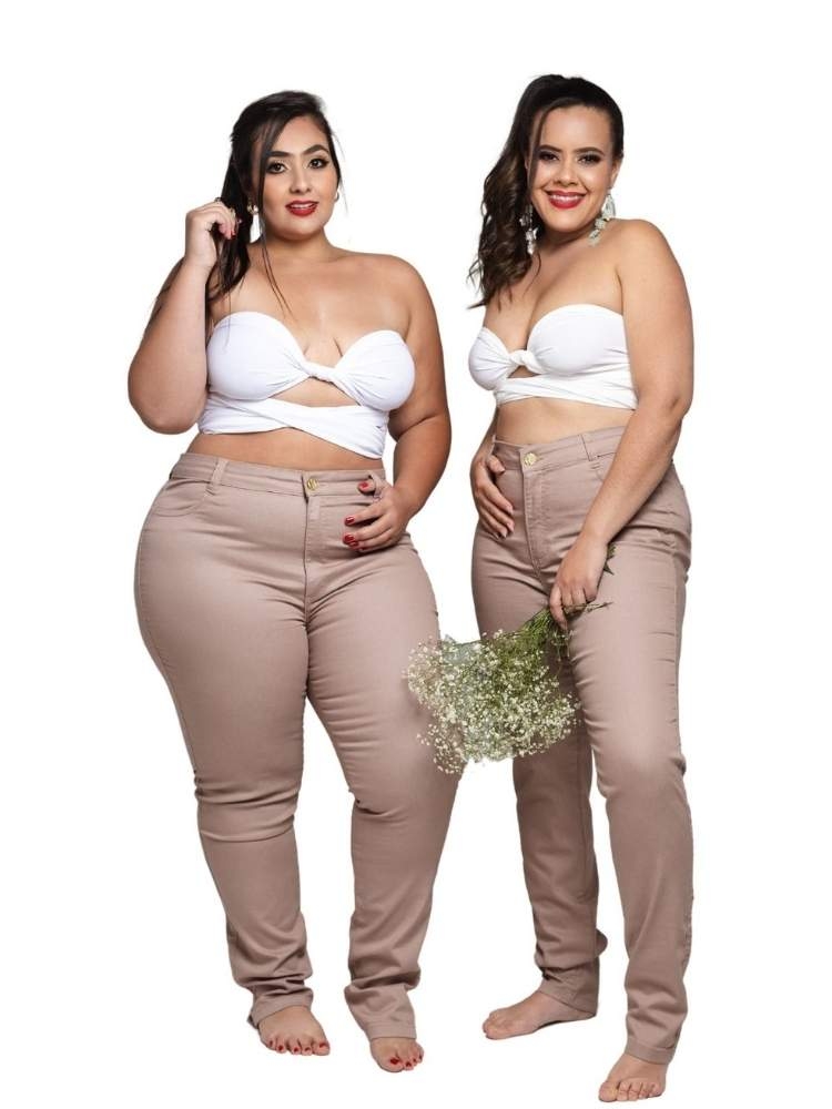 Calça Jeans Feminina Skinny Bege