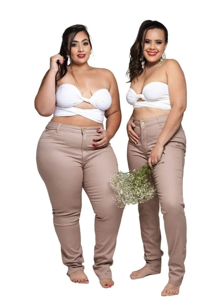 Calça Jeans Feminina Skinny Bege