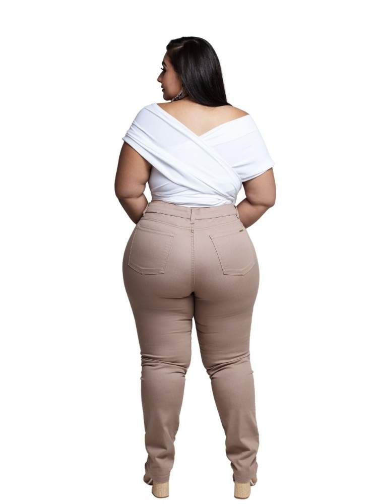 Calça Jeans Feminina Skinny Bege