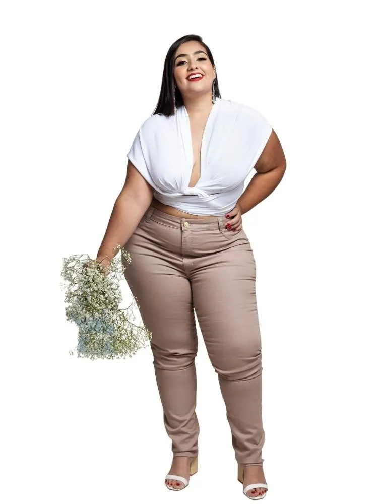 Calça Jeans Feminina Skinny Bege