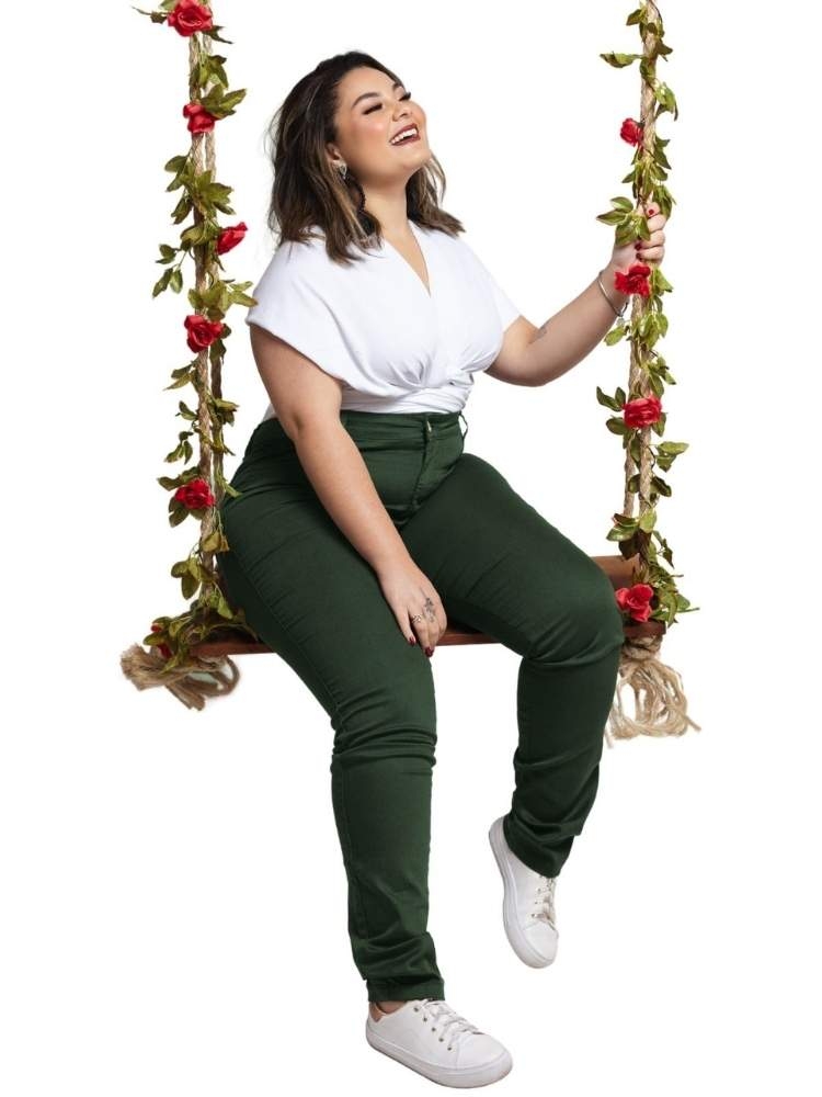 Calça Jeans Feminina Skinny Verde Militar