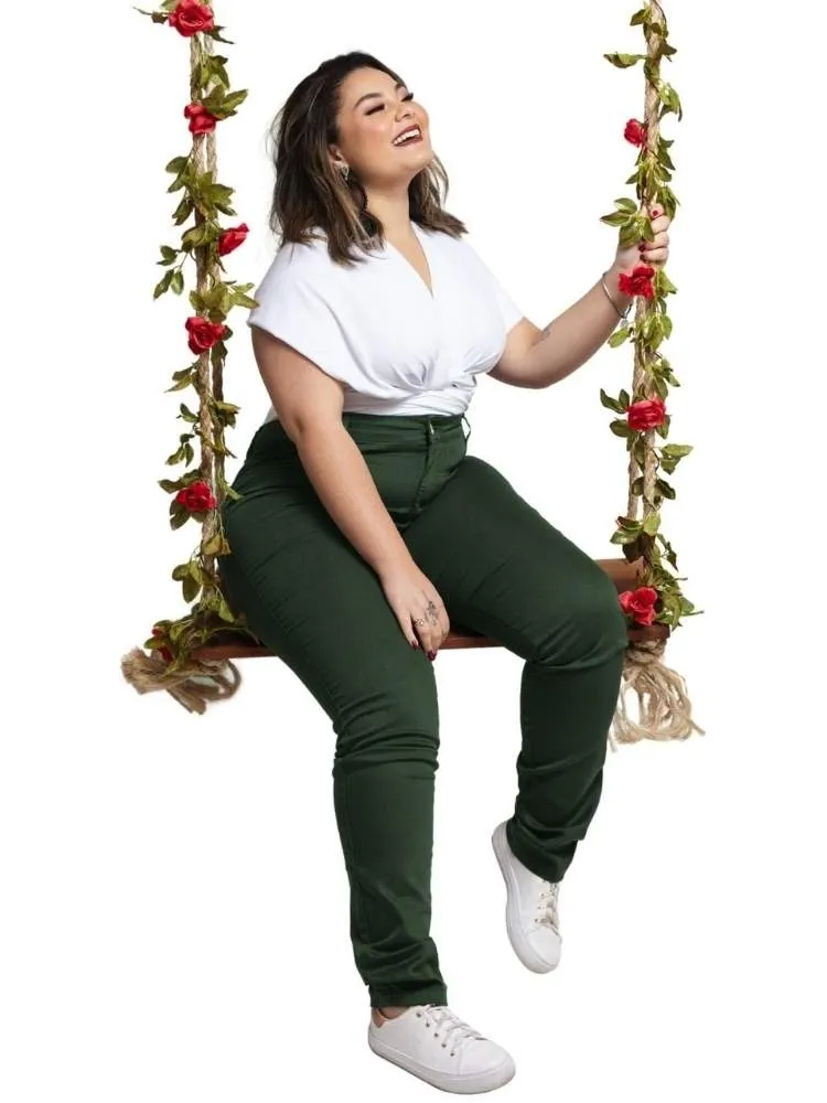 Calça Jeans Feminina Skinny Verde Militar