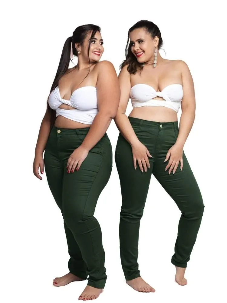 Calça Jeans Feminina Skinny Verde Militar