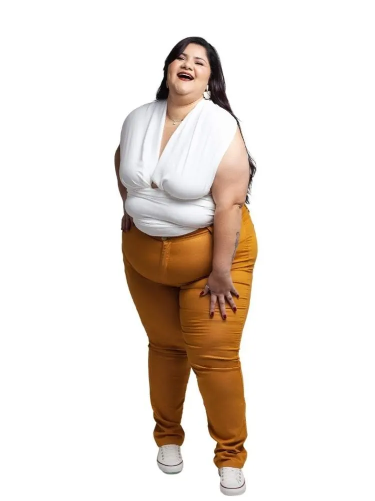 Calça Jeans Feminina Skinny Mostarda