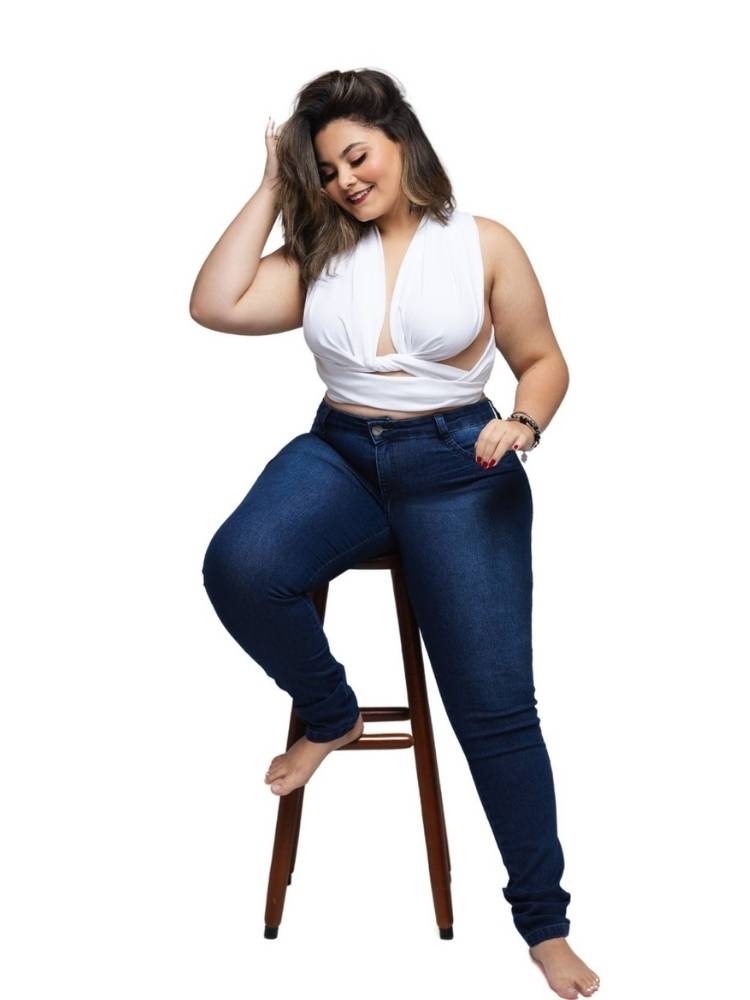 Calça Jeans Feminina Plus Size Azul Escuro