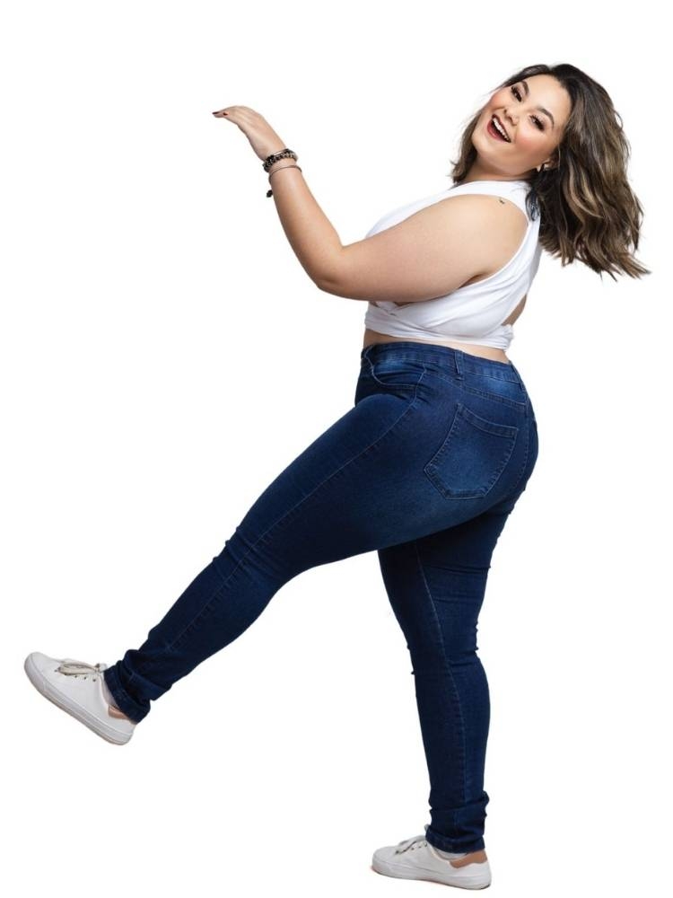 Calça Jeans Feminina Plus Size Azul Escuro
