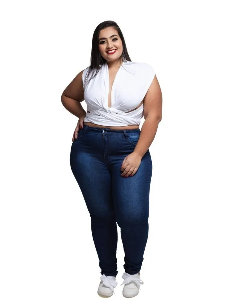 Calça Jeans Feminina Plus Size Azul Escuro