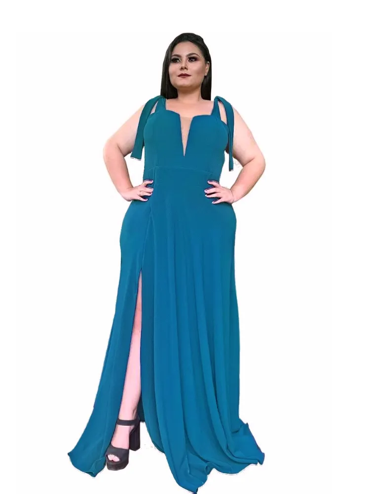 Vestido Madrinha com decote Ana Julia Azul Petróleo