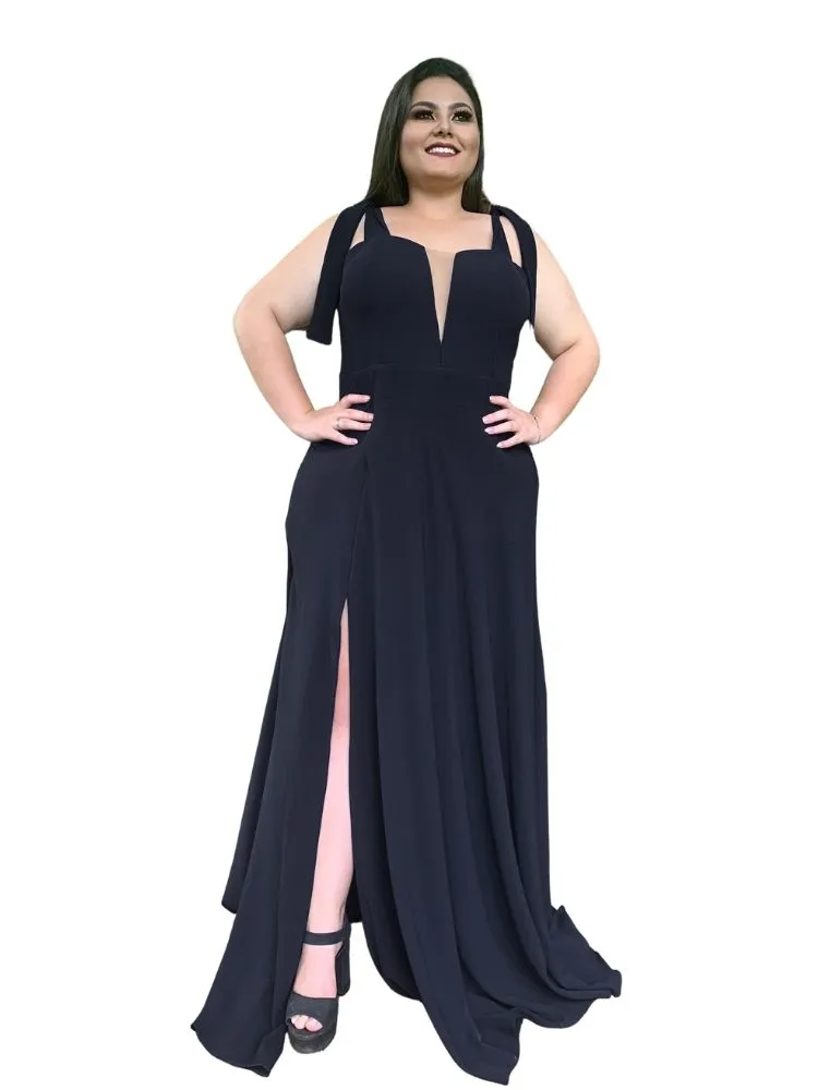 Vestido Madrinha de Casamento Preto com decote Ana Julia 