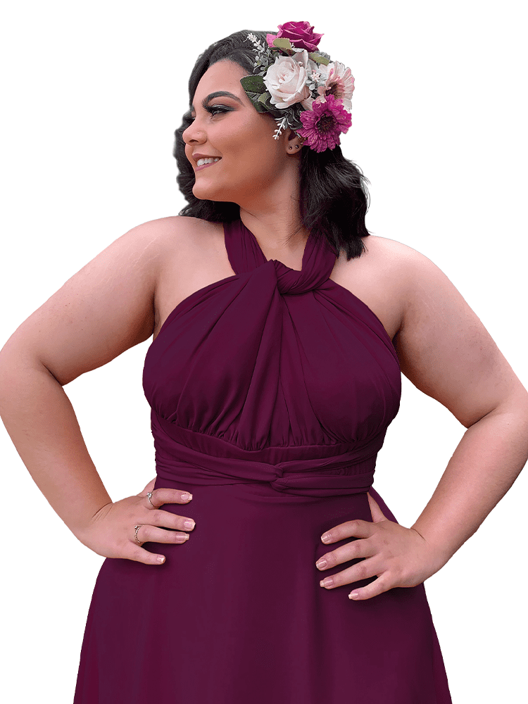 Vestido Madrinha de Casamento Multiformas Anathan Roxo Profundo