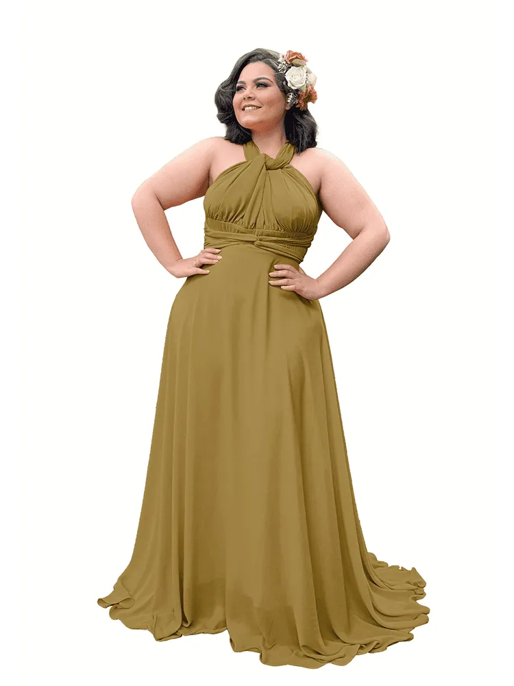 Vestido Madrinha de Casamento Multiformas Anathan Mostarda Escuro