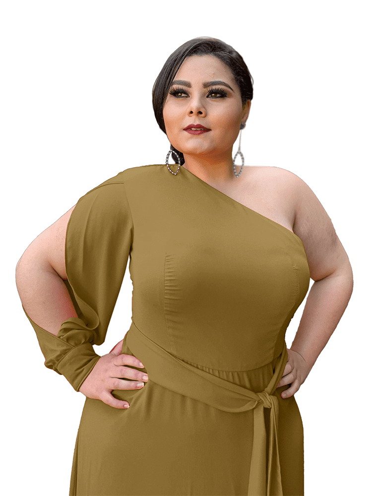 Vestido de Festa Nara Mostarda Escuro