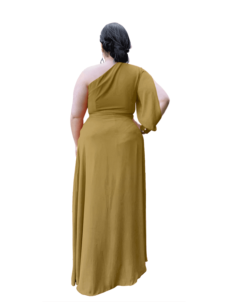 Vestido de Festa Nara Mostarda Escuro