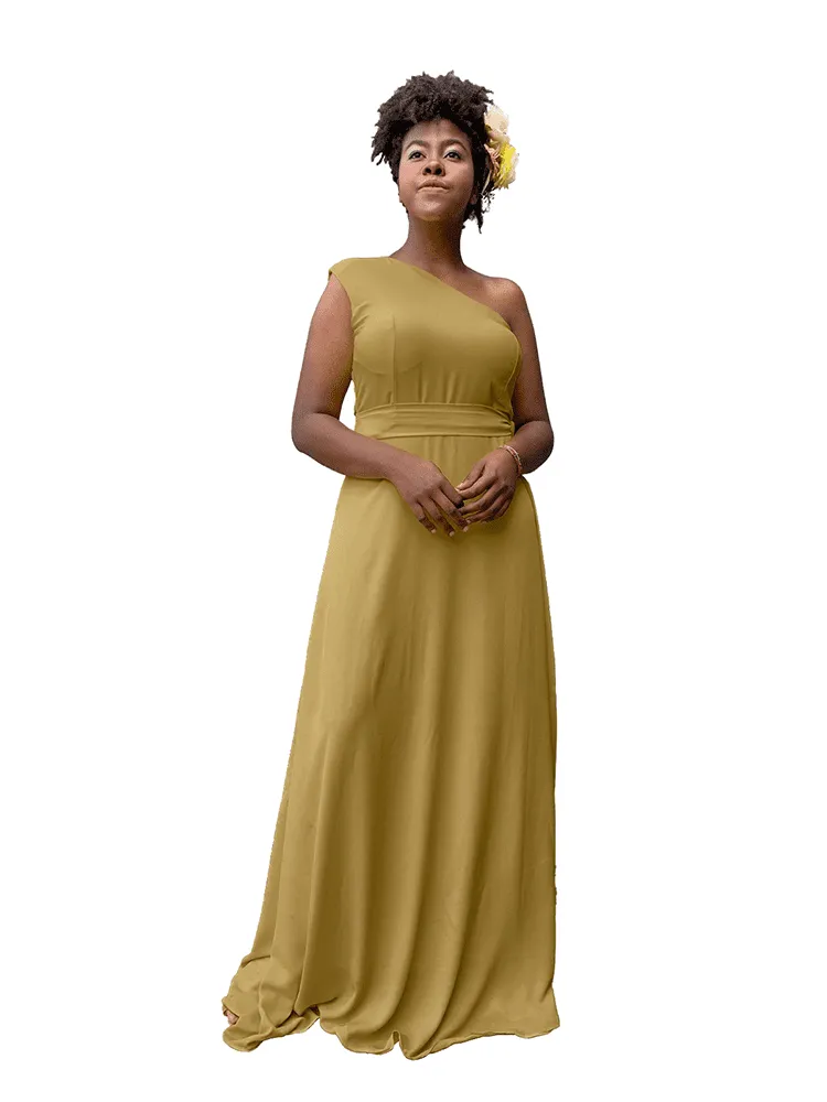 Vestido Madrinha de Casamento Sober Mostarda Escuro