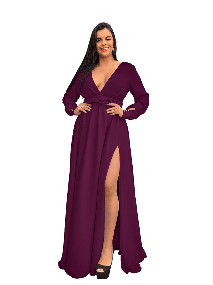 Vestido Madrinha de Casamento Amanda Roxo Profundo