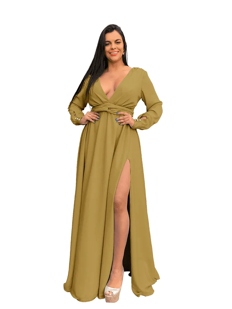 Vestido Madrinha de Casamento Amanda Mostarda Escuro