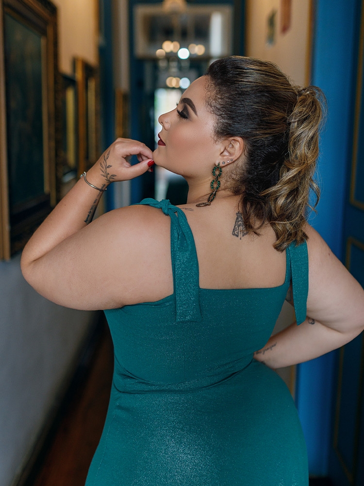 Vestido Longo de Festa Verde Esmeralda Brilhante Ana Júlia