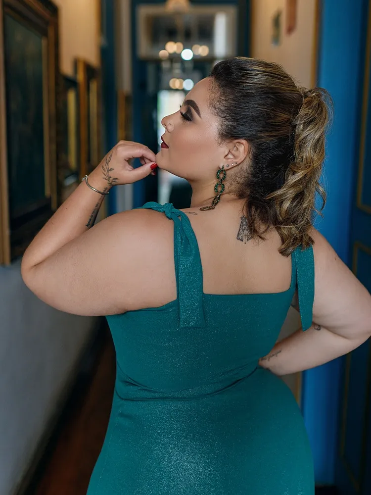 Vestido Longo de Festa Verde Esmeralda Brilhante Ana Júlia