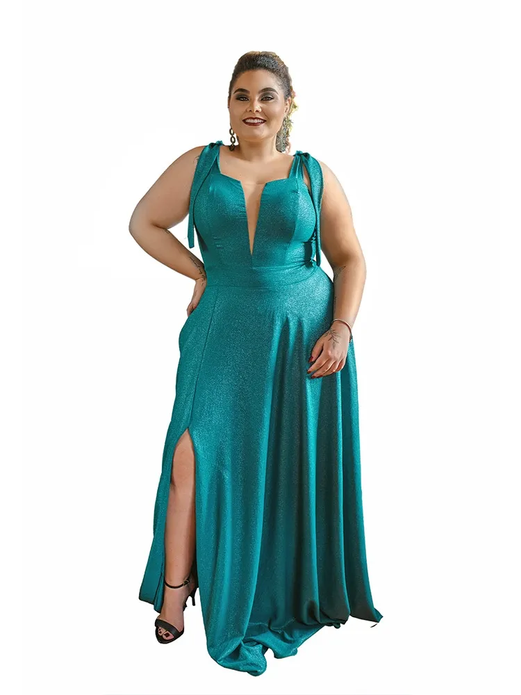 Vestido Longo de Festa Verde Esmeralda Brilhante Ana Júlia