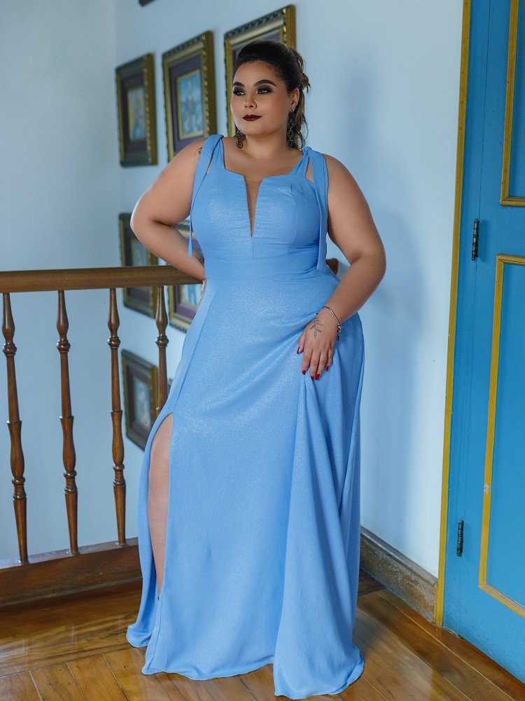 Vestido Longo de Festa Azul Serenity Brilhante Ana Júlia