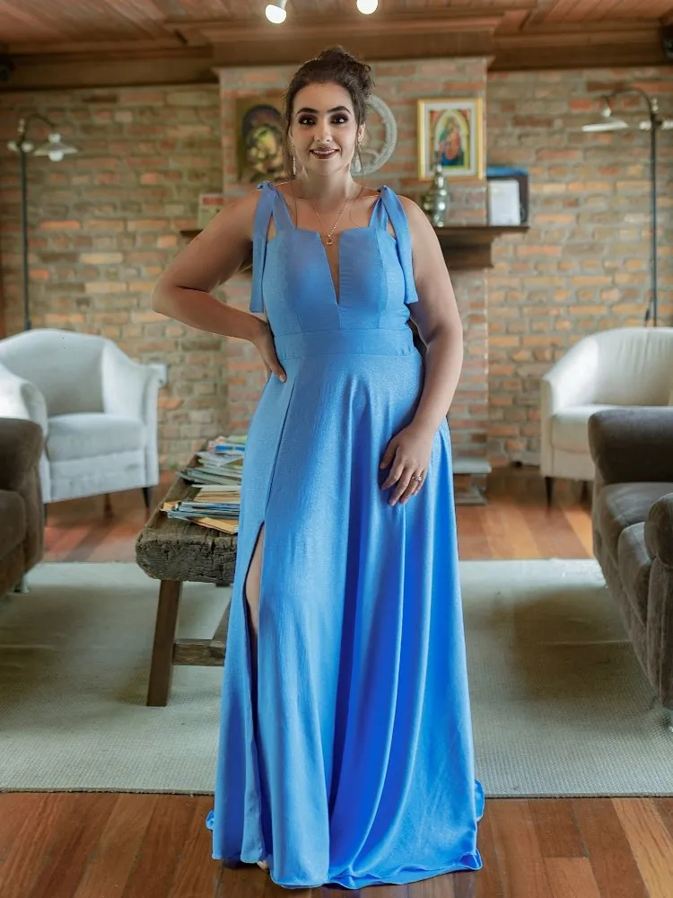 Vestido Longo de Festa Azul Serenity Brilhante Ana Júlia