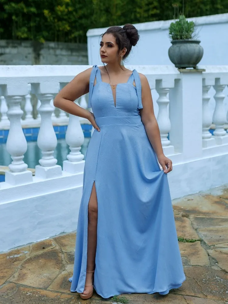 Vestido Longo de Festa Azul Serenity Brilhante Ana Júlia