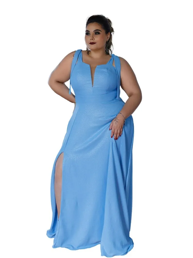 Vestido Longo de Festa Azul Serenity Brilhante Ana Júlia
