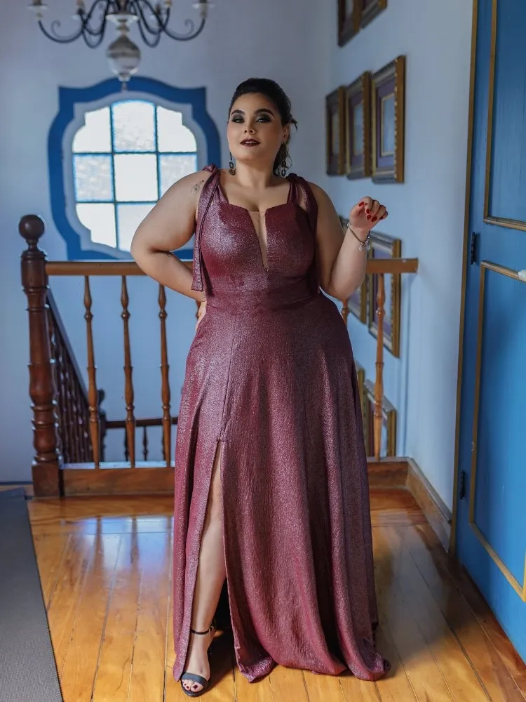 Vestido Longo de Festa Marsala Brilhante Ana Júlia