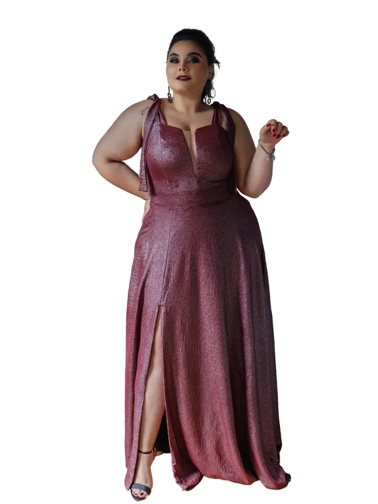Vestido Longo de Festa Marsala Brilhante Ana Júlia