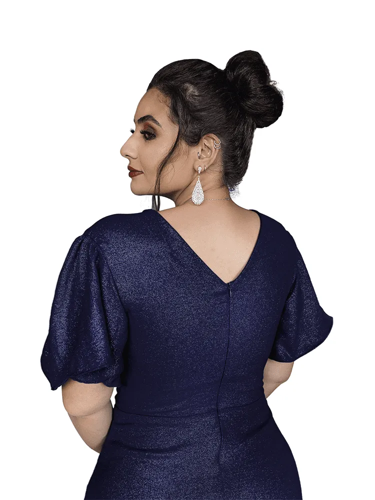 Vestido Longo de Festa Azul Marinho Brilhante Luana