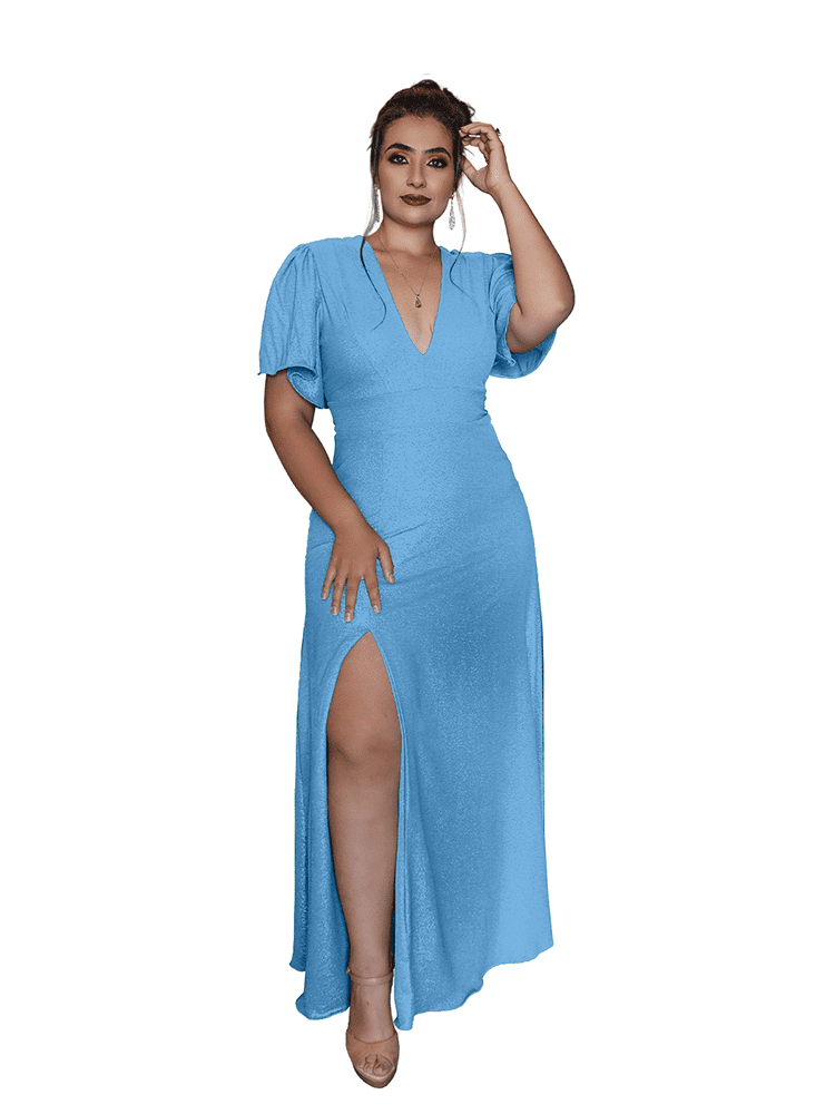 Vestido Longo de Festa Azul Serenity Brilhante Luana