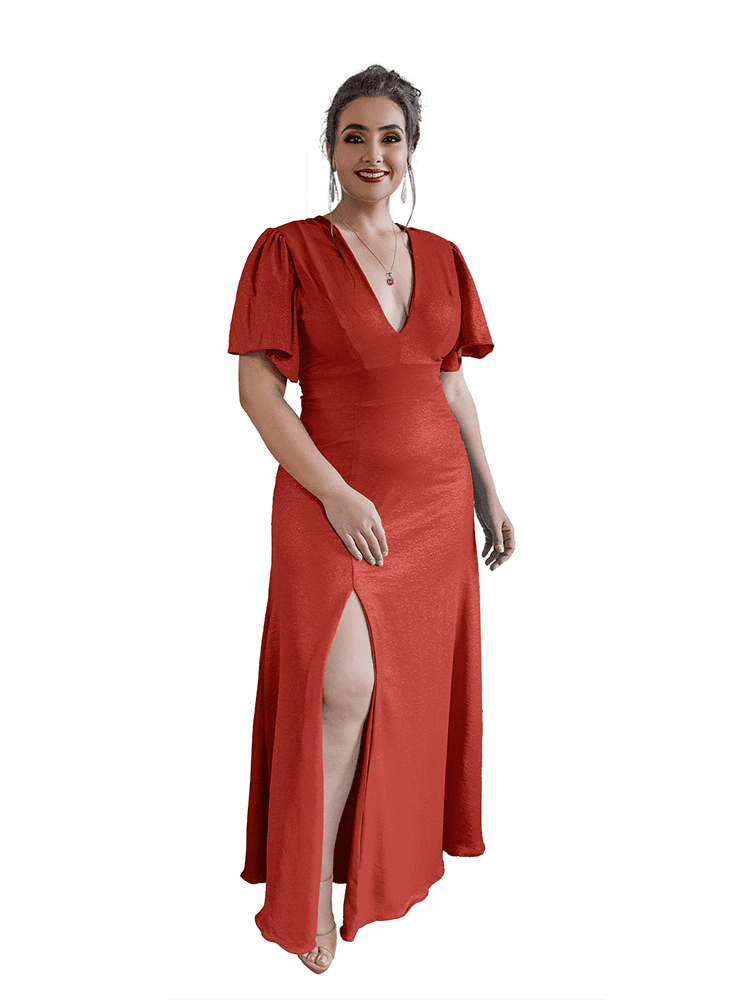 Vestido Longo de Festa Terracota Brilhante Luana