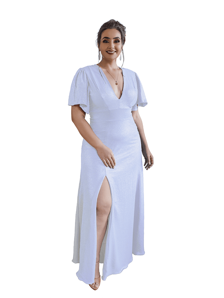 Vestido Longo de Noiva Branco Brilhante Luana