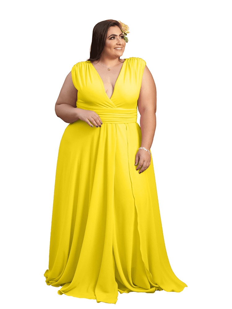 Vestido Madrinha Casamento Alice Fan Amarelo