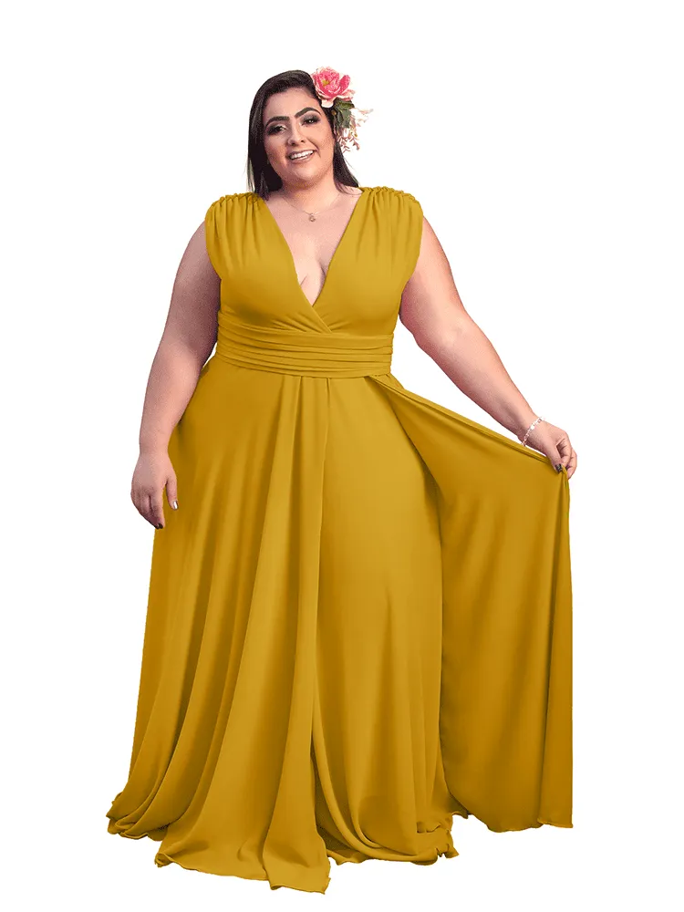 Vestido Madrinha Casamento Alice Fan Mostarda