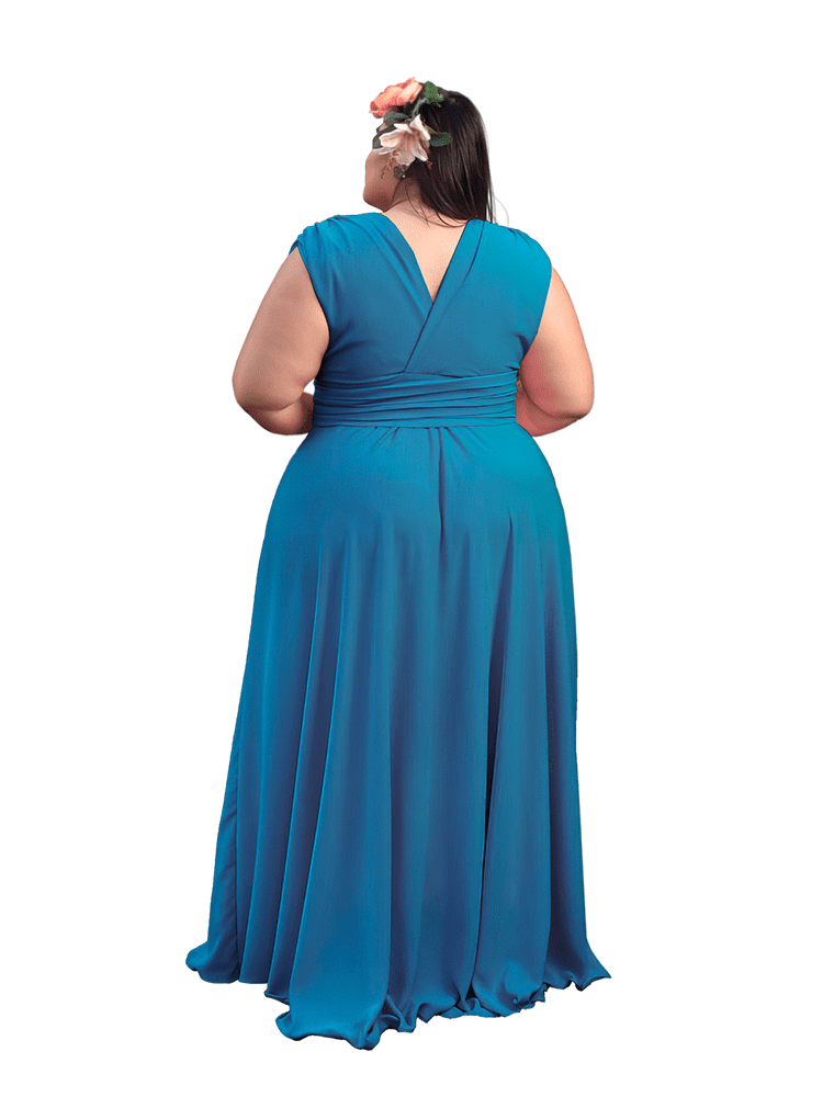 Vestido Madrinha Casamento Alice Fan Azul Petróleo