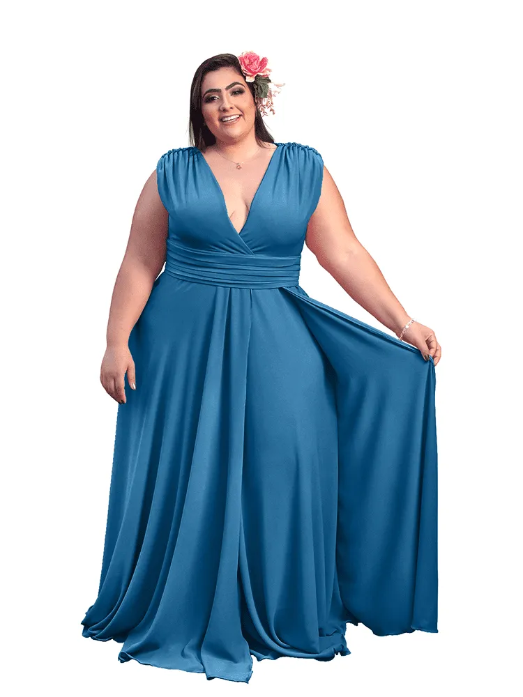 Vestido Madrinha Casamento Alice Fan Azul Petróleo