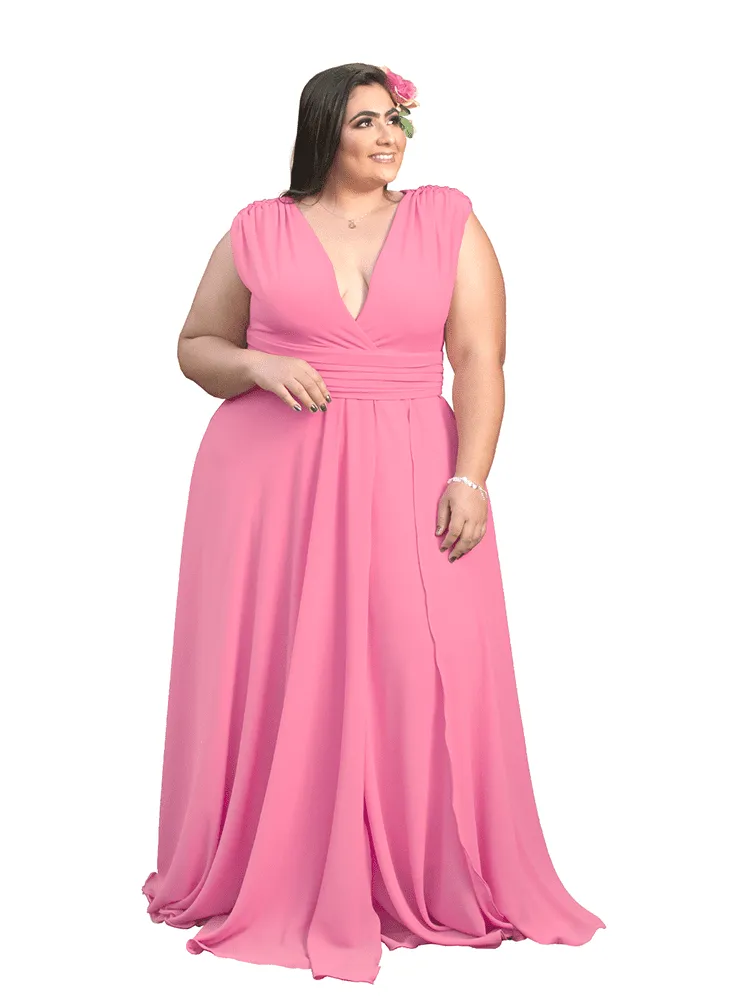 Vestido Madrinha Casamento Alice Fan Rosa Chiclete