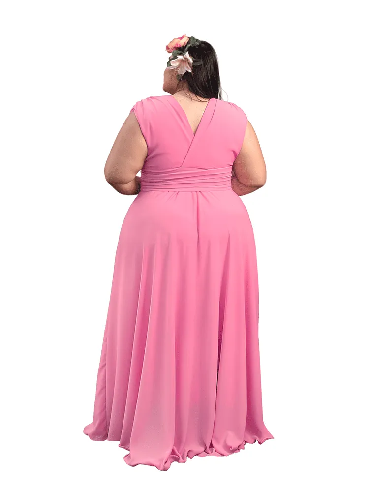 Vestido Madrinha Casamento Alice Fan Rosa Chiclete
