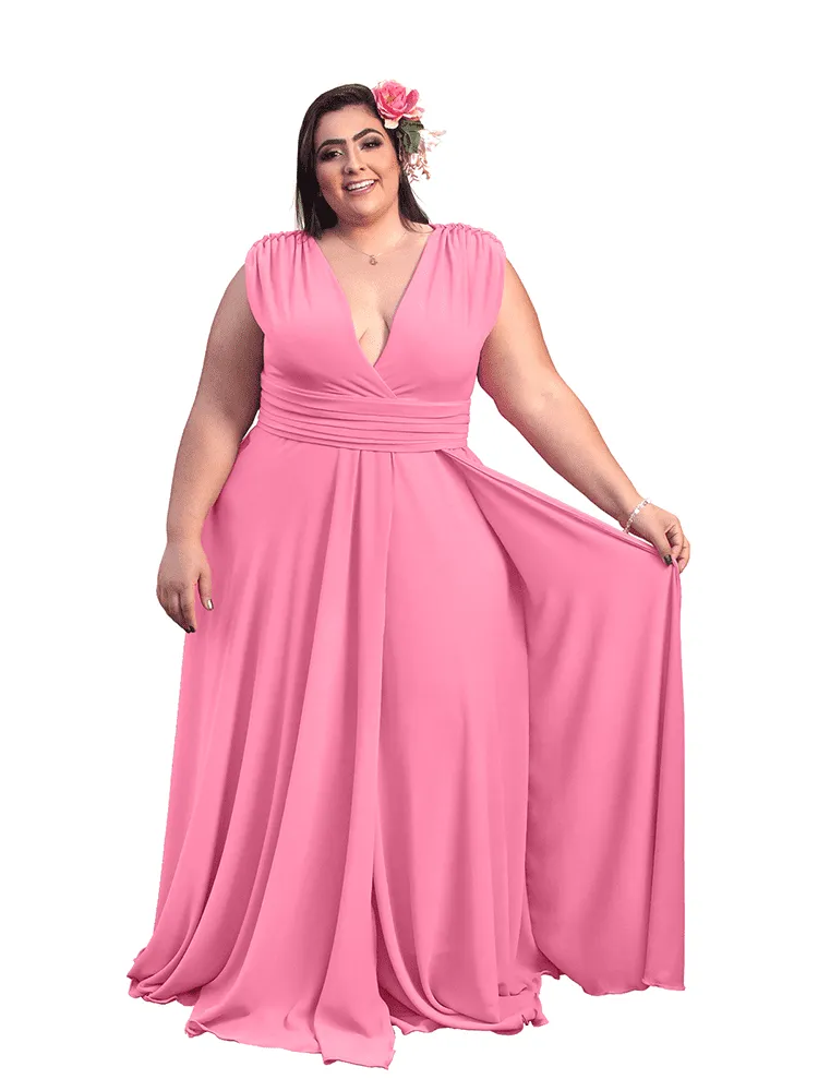 Vestido Madrinha Casamento Alice Fan Rosa Chiclete