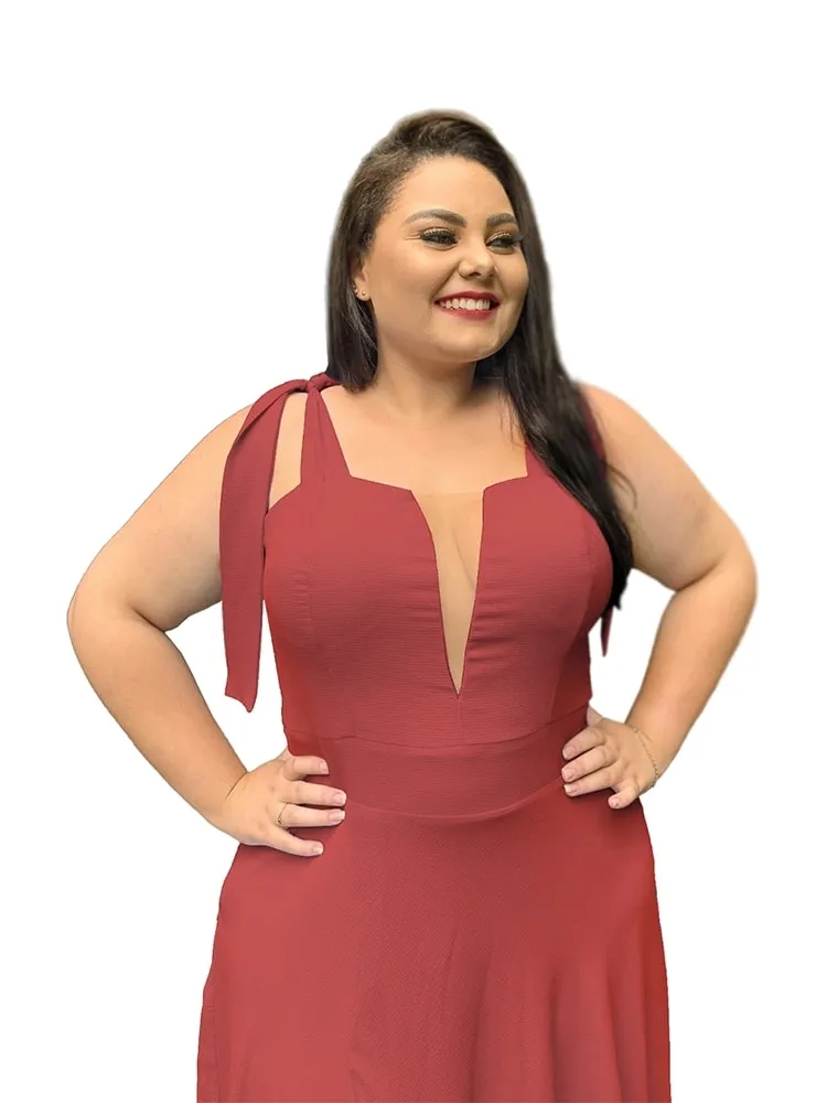Vestido Madrinha de Casamento Rosa Envelhecido com decote Ana Julia 