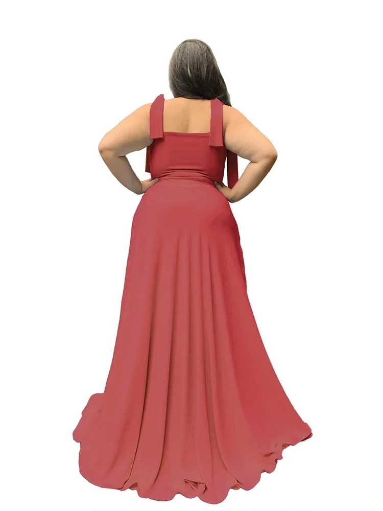 Vestido Madrinha de Casamento Rosa Envelhecido com decote Ana Julia 