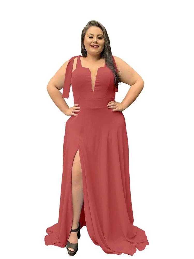 Vestido Madrinha de Casamento Rosa Envelhecido com decote Ana Julia 