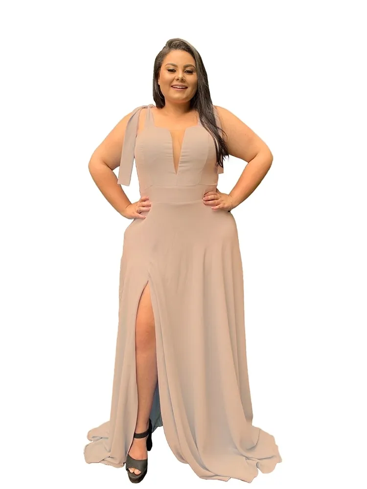 Vestido Madrinha de Casamento Nude com decote Ana Julia 
