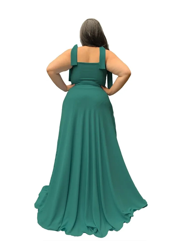 Vestido Madrinha de Casamento Verde Jade com decote Ana Julia 