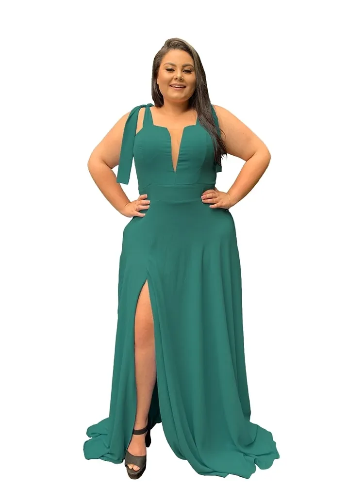 Vestido Madrinha de Casamento Verde Jade com decote Ana Julia 