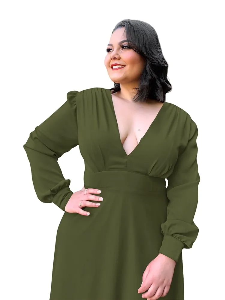 Vestido Longo de Festa Caroline Verde Militar