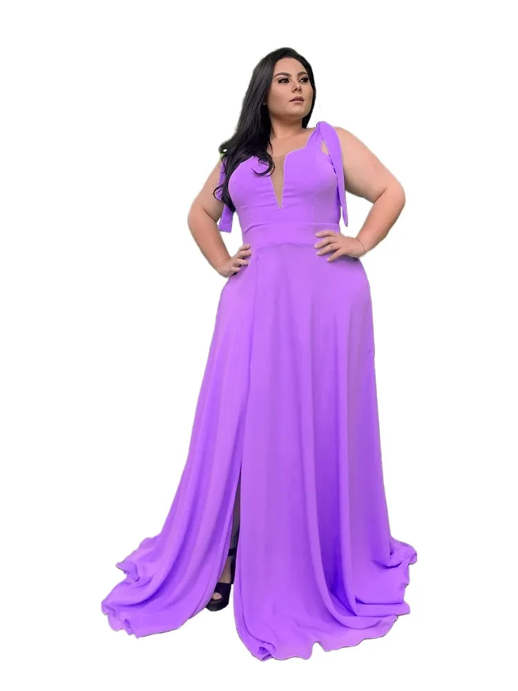 Vestido Madrinha de Casamento Lilás com decote Ana Julia 