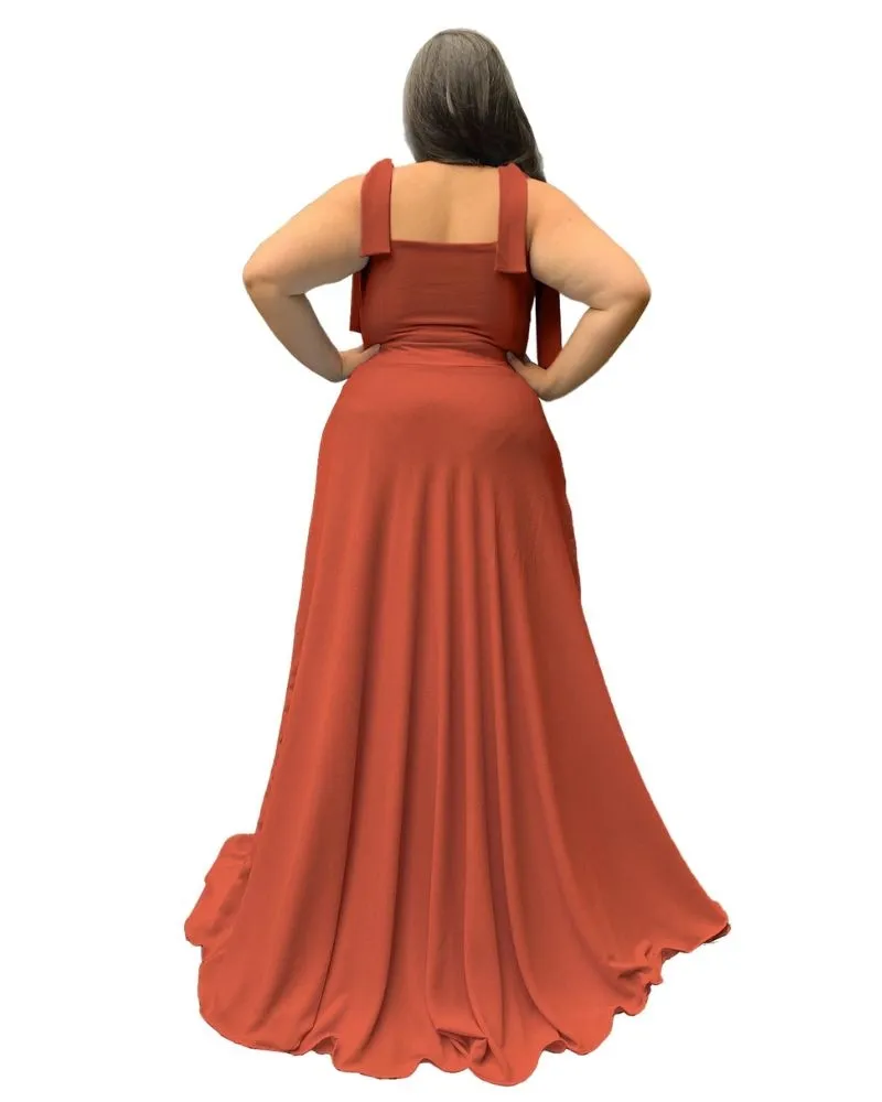 Vestido Madrinha de Casamento Terracota com decote Ana Julia 